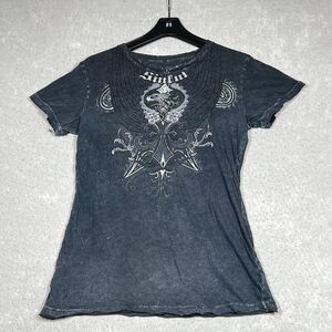 Vintage Sinful Affliction Shirt Womens Large Black Premium T-shirt Distressed